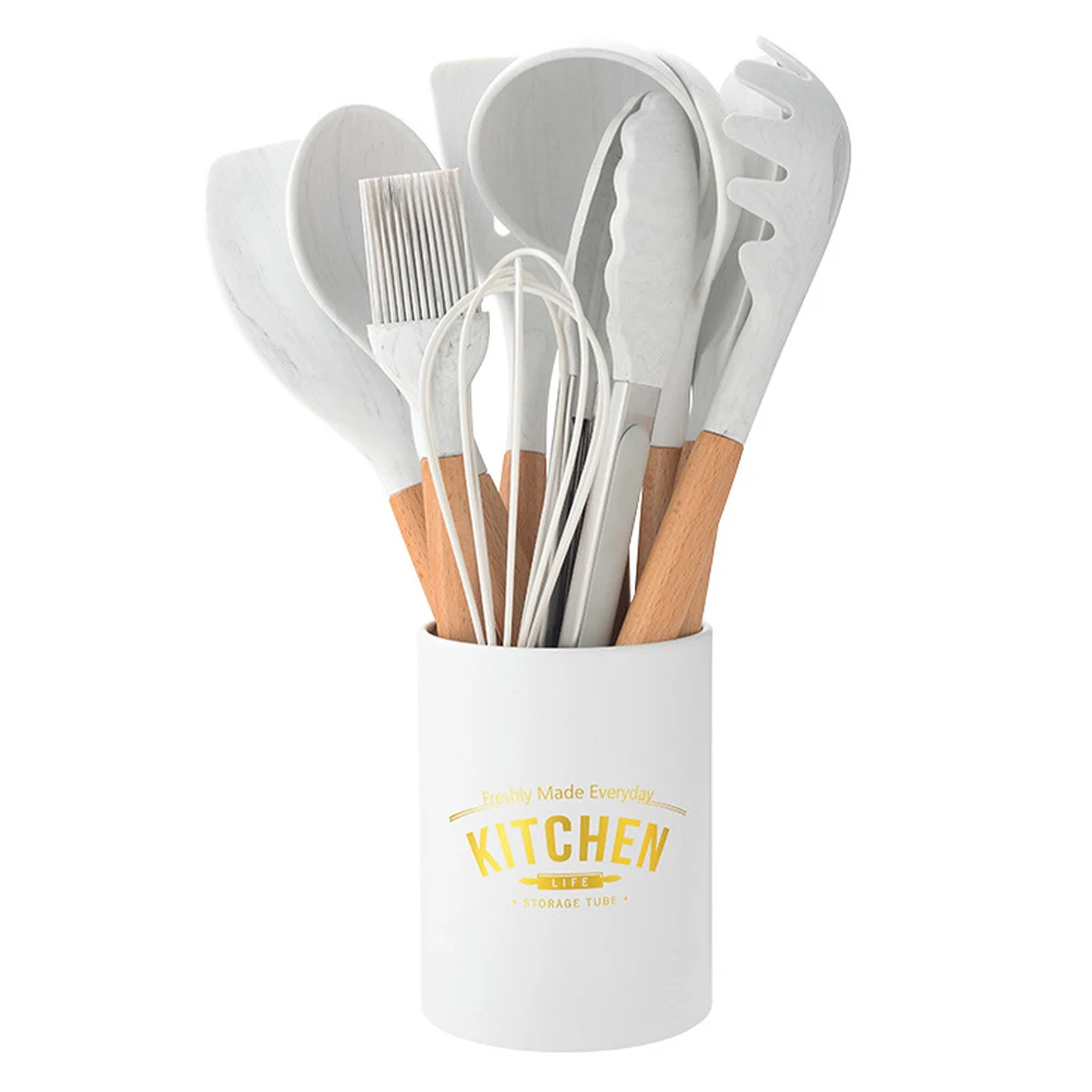 

12PCS Silicone Kitchen Cookware High Temperature Resistant Non-Stick Wooden Handle Silicone Spatula Baking Tool With Storage Box