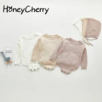 honeycherry baby knitting bodysuit long sleeve knitting one piece baby girl triangle creeper bodysuit have hat