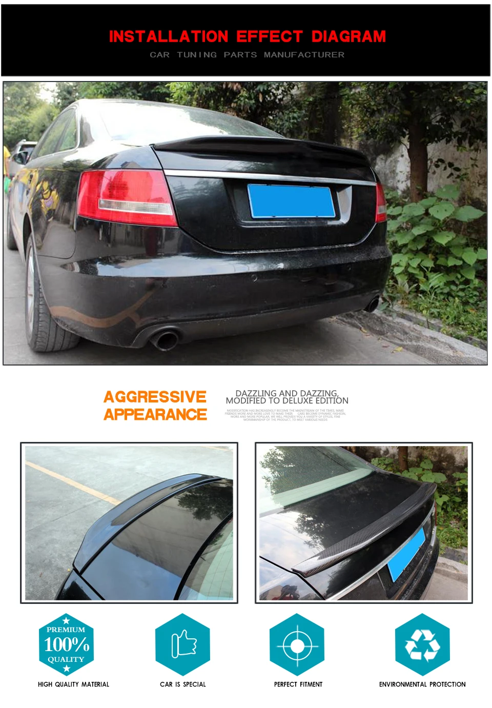 Для Audi A6 C6 спойлер из углеволокна багажник губы крыло 2005-2011 задний багажник глянцевый черный спойлер