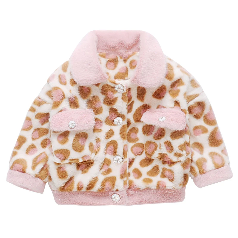 Зимние пальто для девочек Детская леопардовая Вельветовая плотная куртка модная