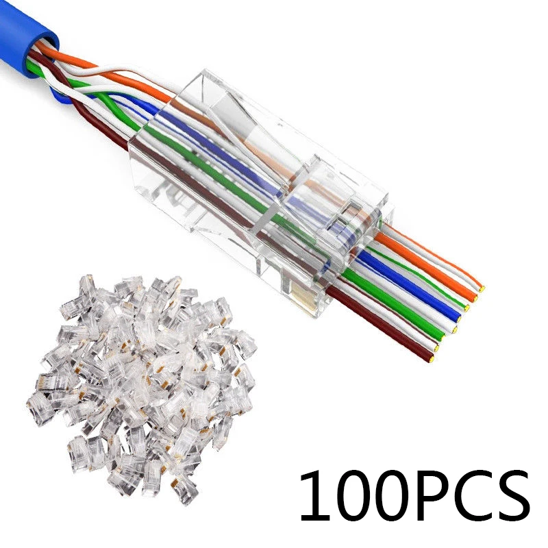 Сетевой модульный штекер 100 шт./лот RJ45 8P8C CAT5e CAT6 концевой разъем для кабеля |