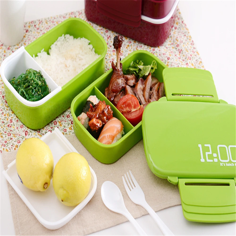 Двухслойный пластиковый Ланч бокс 12:00 бэнто для микроволновой печи контейнер еды