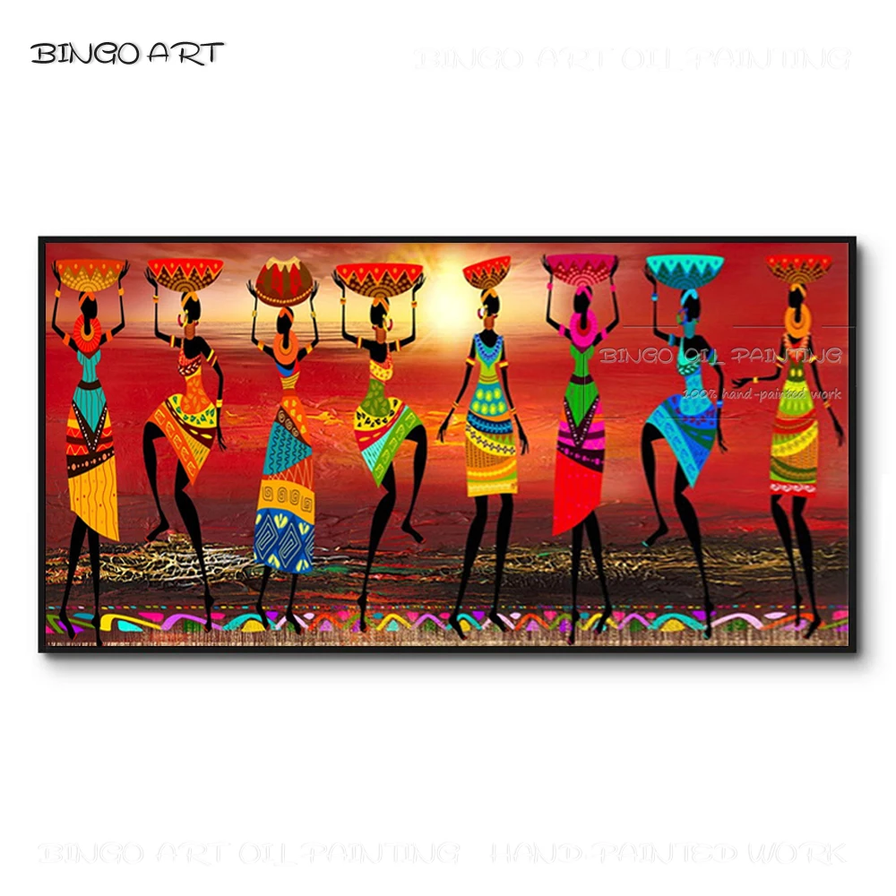 Искусная художница ручная роспись Танцующая Африканская женщина масляная