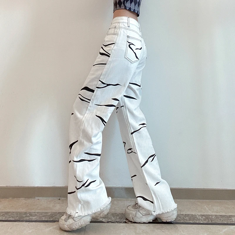 

Women's Jeans 2021 Summer High Waist Straight Denim Pants Casual Vintage Baggy Streetwear Water Ripple Jean Trouser Plus Size