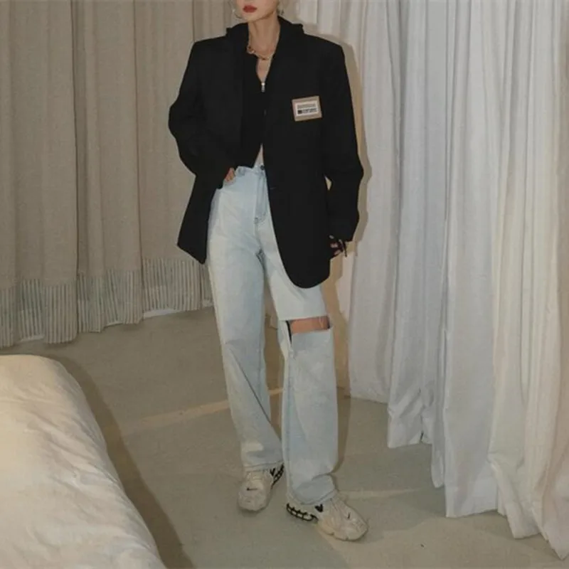 

Woman Jeans Ripped High Waist Clothes Wide Leg Denim Clothing Streetwear Vintage Quality 2021 Fashion Harajuku Straight Pants