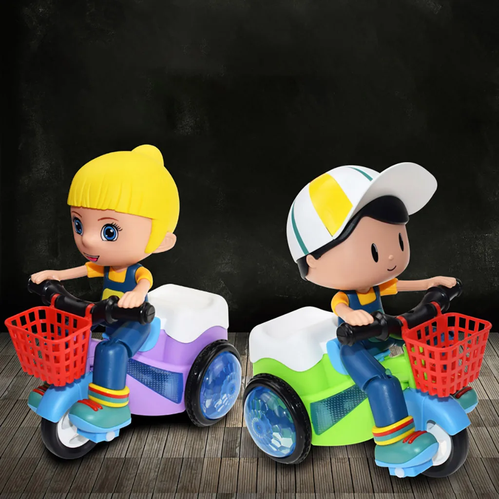 

2021 Cute Lovely In Situ Rotation Electric Three-wheeled Bicycle Music Light Toy Children Gift Early Educational Toys Models