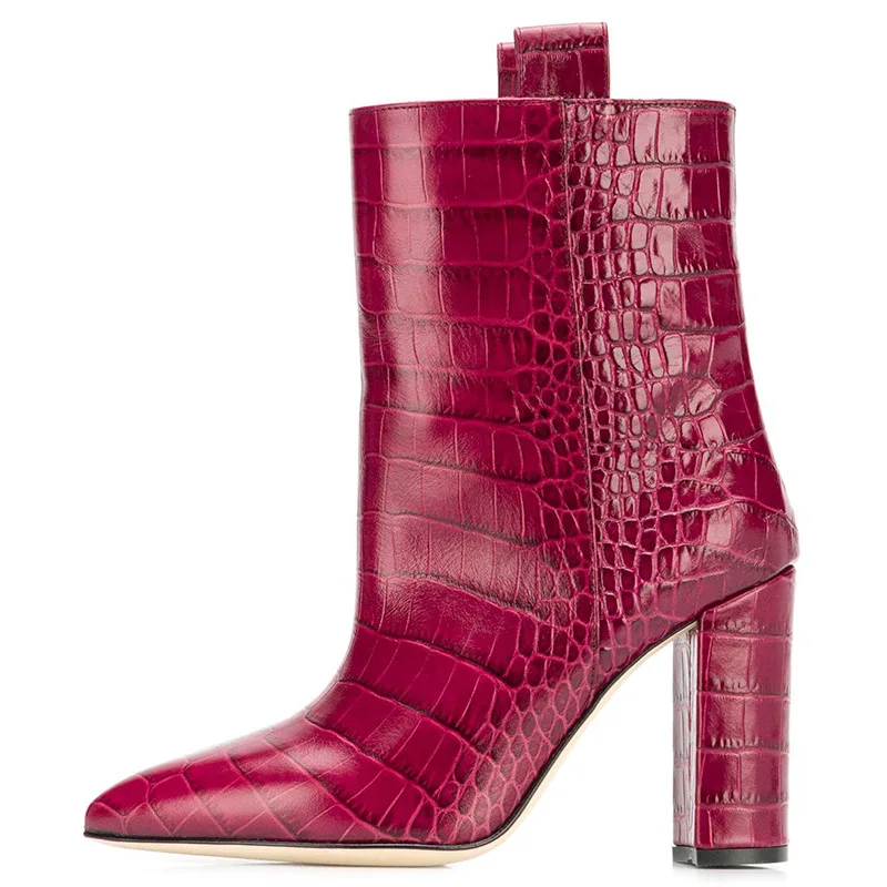 Lucky2020 зимние модные розовые красные черные коричневые полусапожки с острым