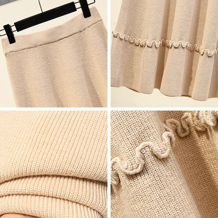 4xl хорошее качество плюс большие размеры винтажные женские весна осень зима черный наряд вязаный чистый цвет длинные юбки женские A5440