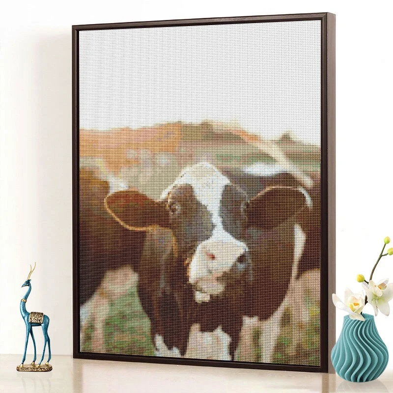 Cow DIY Full Round diamond paint Cartoon Diamond Embroidery Picture Wall Hanging Painting | Cross Stitch