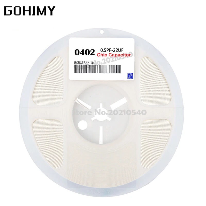 

1reel 0402 50V SMD Thick Film Chip Multilayer Ceramic Capacitor 0.5pF-10uF 10NF 100NF 1UF 2.2UF 4.7UF 10UF 1PF 6PF GOHJMY