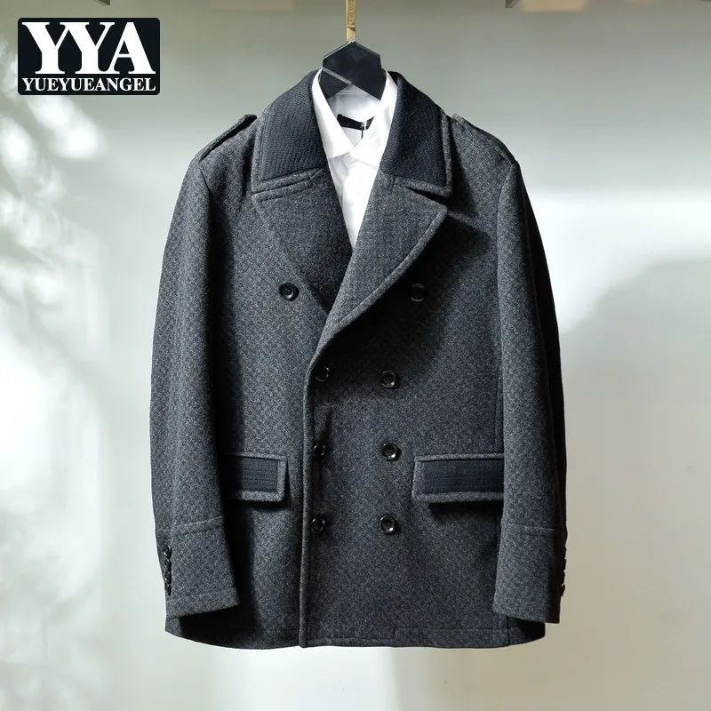 

Autumn Winter Men Woolen Blend Jackets Fashion Casual Street Style Lapel Pocket Mid-Length Slim Coat Vintage Wool Outerwear