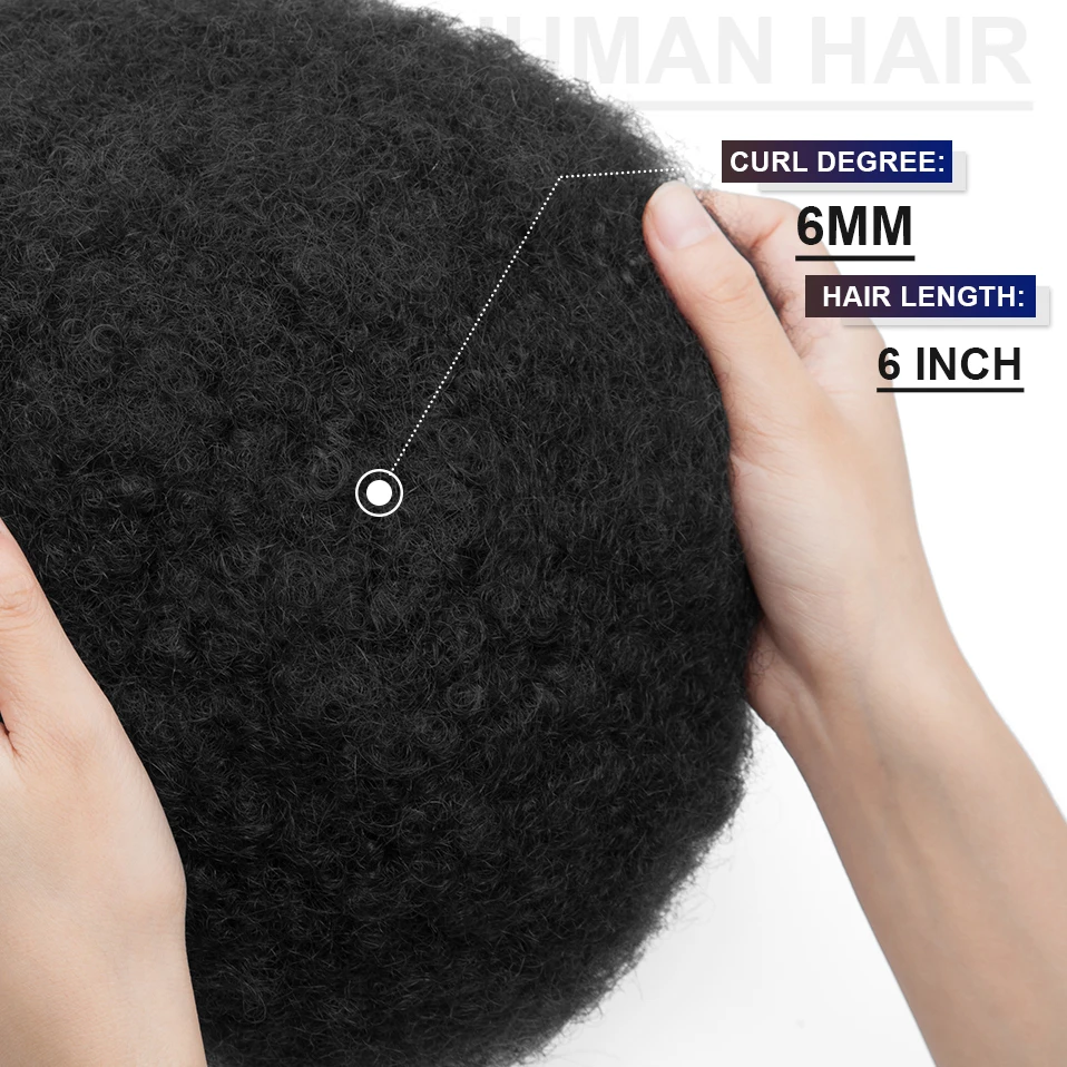 Afro Kinky Curly Men Toupee Rich Choices Black Hair Wigs Thin Skin System 0.1mm Unit Male Extensions 130% Density  Шиньоны и