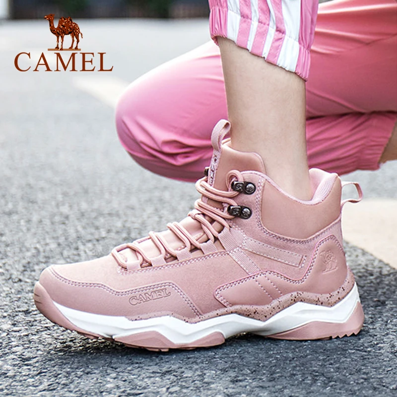 CAMEL Women Men High Top Mountain Climbing Boots Outdoor Non-slip Hiking Shoe Couple Trekking Shoes Winter Warm Plush Snow Boots