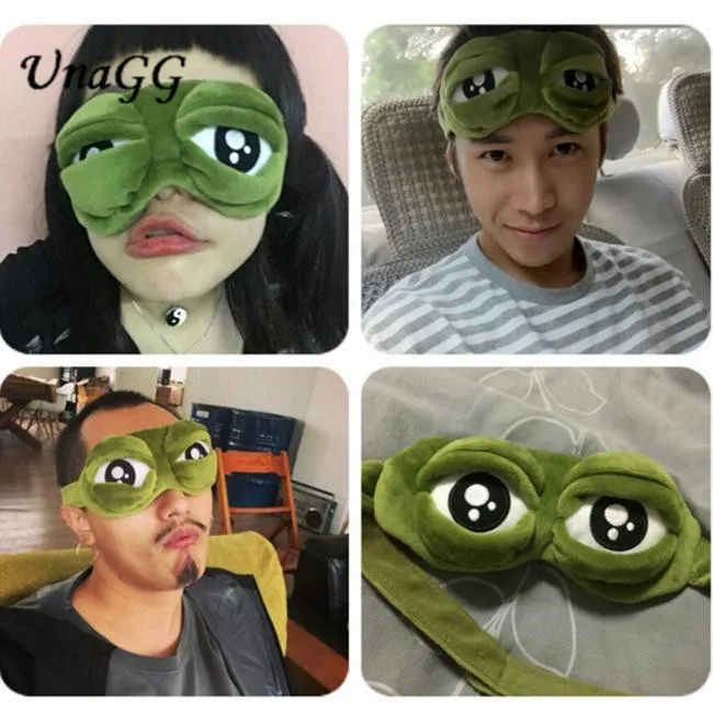 

UnaGG Funny Creative Pepe the Frog Sad Frog 3D Eye Mask Cover Cartoon Soft Plush Sleeping Mask Green #0324