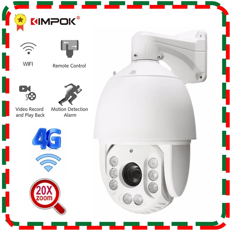 

KIMPOK PTZ IP Camera 1080P 5MP 5X Zoom 4G Two Way Audio AI Auto Tracking Wireless Outdoor 60m IR Video Home Security Cam