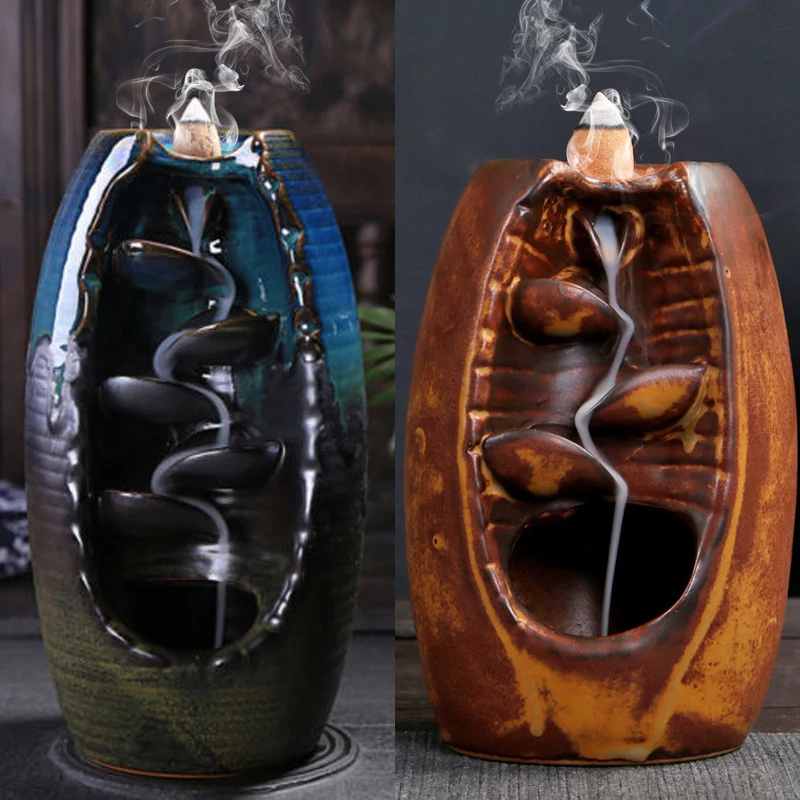 Ceramic Smoke Backflow Incense Burner Back-flow Censer Cone Holder Ornament Crafts Home Office Decor | Дом и сад