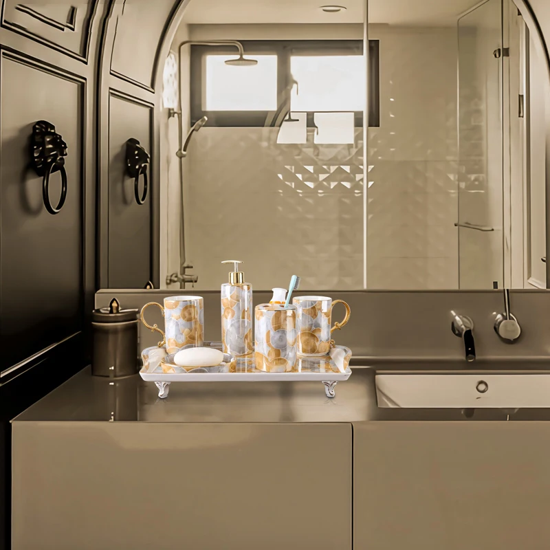 

Creative luxury marble wash toiletries bathroom wash set ceramic supplies soap bottle dish toothbrush holder cup