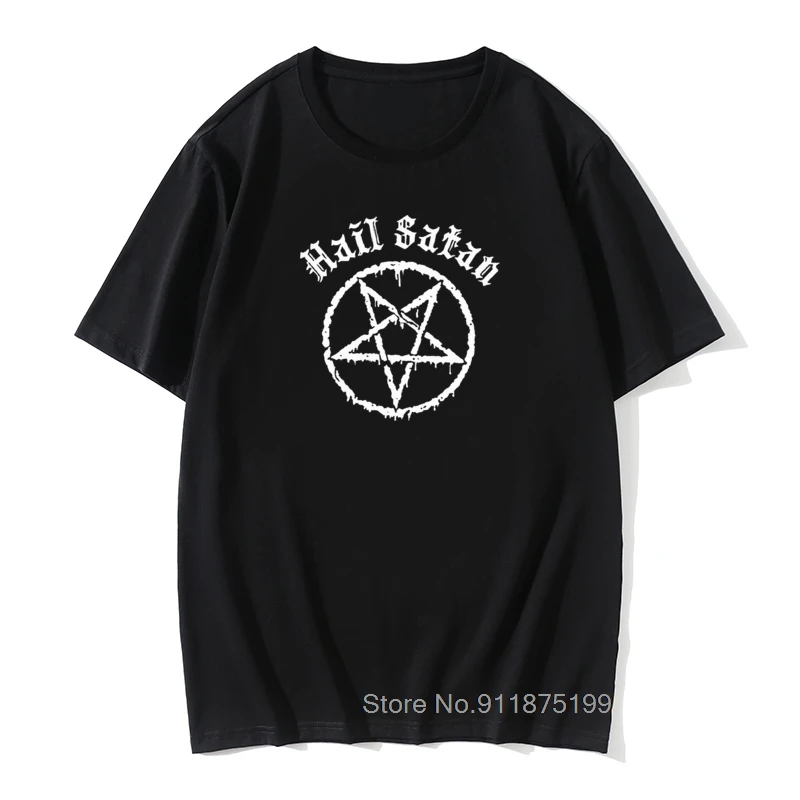 

Hail Satan T-Shirt Pentagram rock goth unholy satanic punk emo alternative Tops Top Retro Vintage tee shirt homme