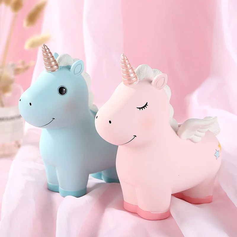 

Creative super cute cute pink unicorn piggy bank desktop ornaments children cartoon piggy bank resin crafts