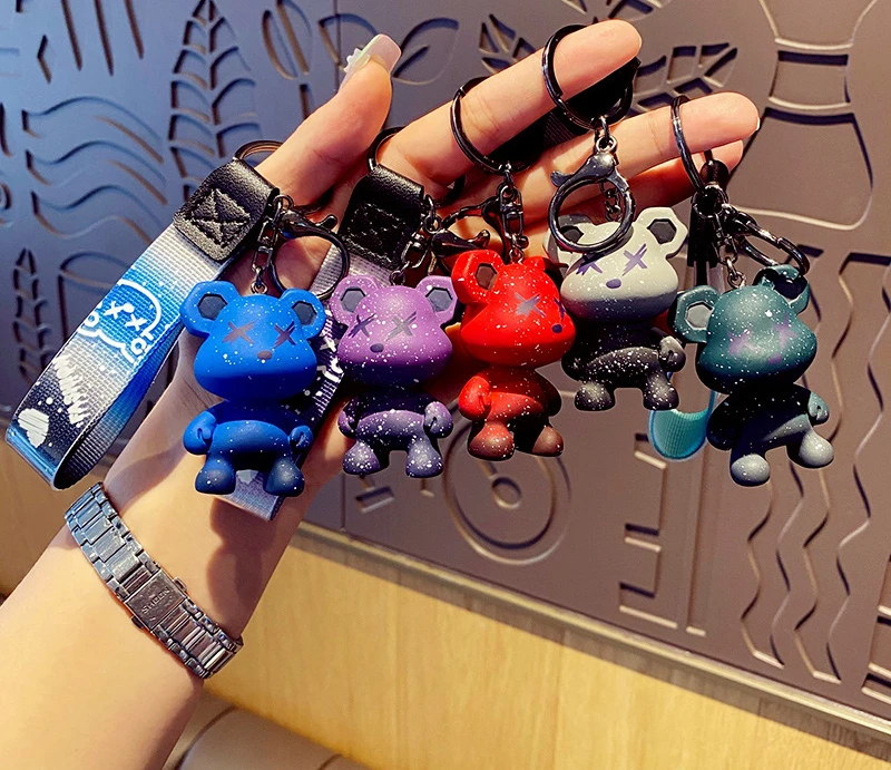 

Discoloration Bear Keychain Cartoon Kawaii Gradient Dragon Bag Car Pendant Keyring Fashion Women Man Holder Jewelry Trinket