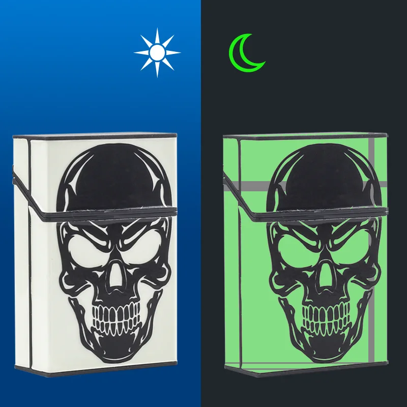 

Creative Luminous Skull Cigarette Case Smoke Box Portable Tobacco Holder 20 Cigarettes Container Smoking Accessories Men's Gif