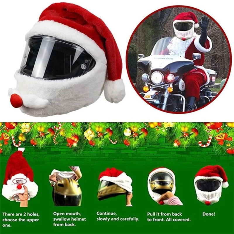 

Рождественская плюшевая шапка для мотоциклетного шлема, забавная шапка Санта-Клауса, украшение для вечерние ринки, праздничный тематическ...