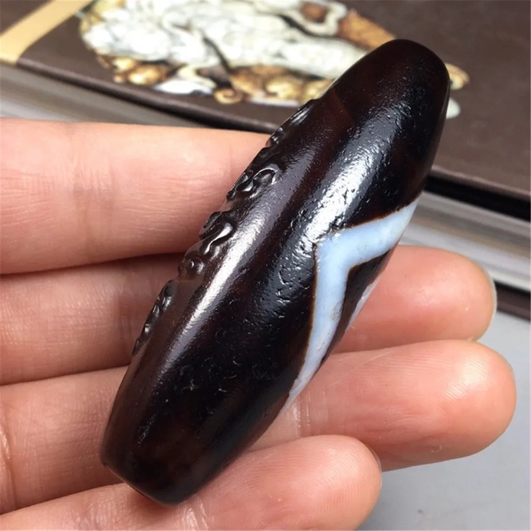 

1Pcs Wholesale Natural Diamond One Eye Dzi Beads Six-Character Proverbs Old Objects Agate Orange Peel Covered Weathered Jewelry