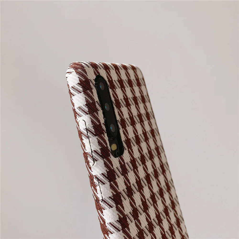 ELALA Cloth Fabric Phone Case For Huawei P20 P30 Pro Nova 5 Warm Plaid Plush Simple Cases Hard PC Cover |