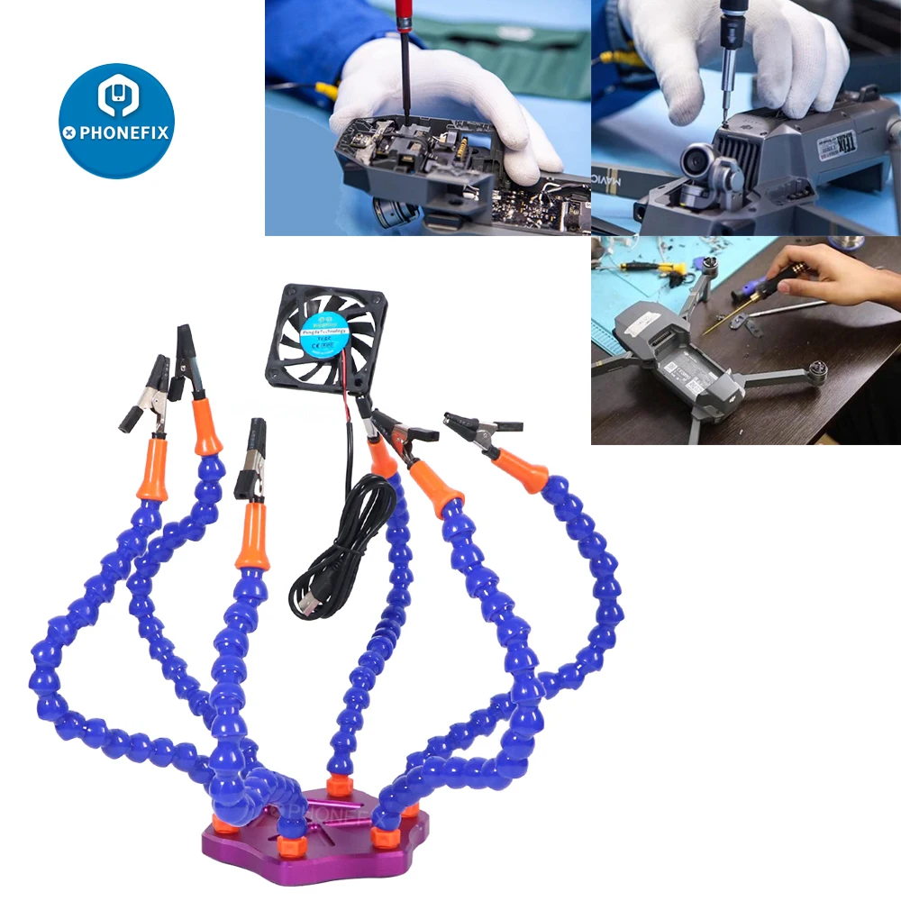 

Third Hand PCB Soldering Iron Holder Tool Adjustable Vise Tabletop Clamp Base Six Flexible Arms Helping Hands Welding Station