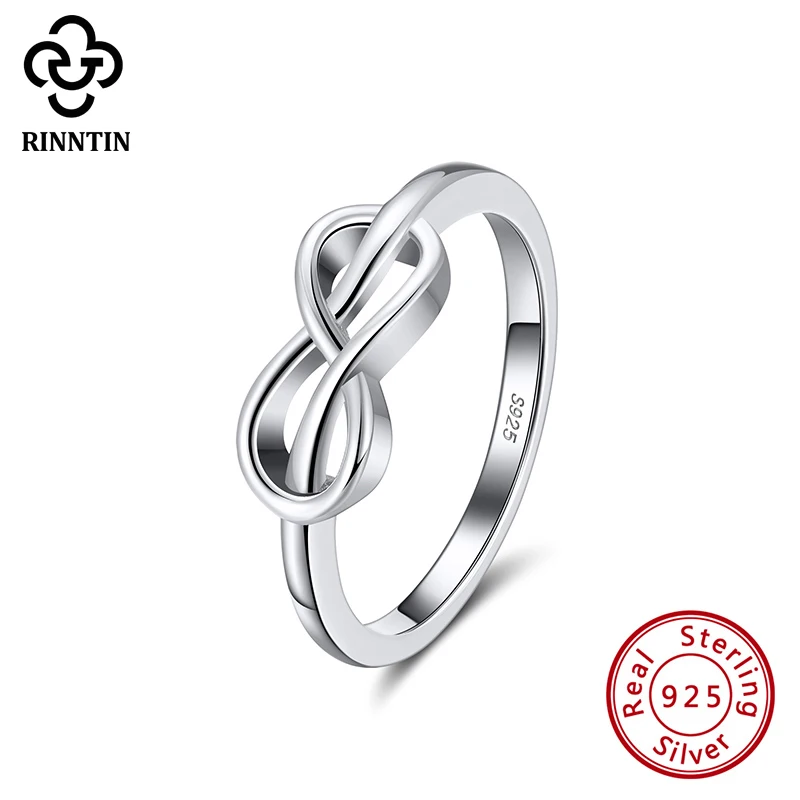 Rinntin Настоящее 925 пробы Серебряное кольцо романтическая Бесконечность форма