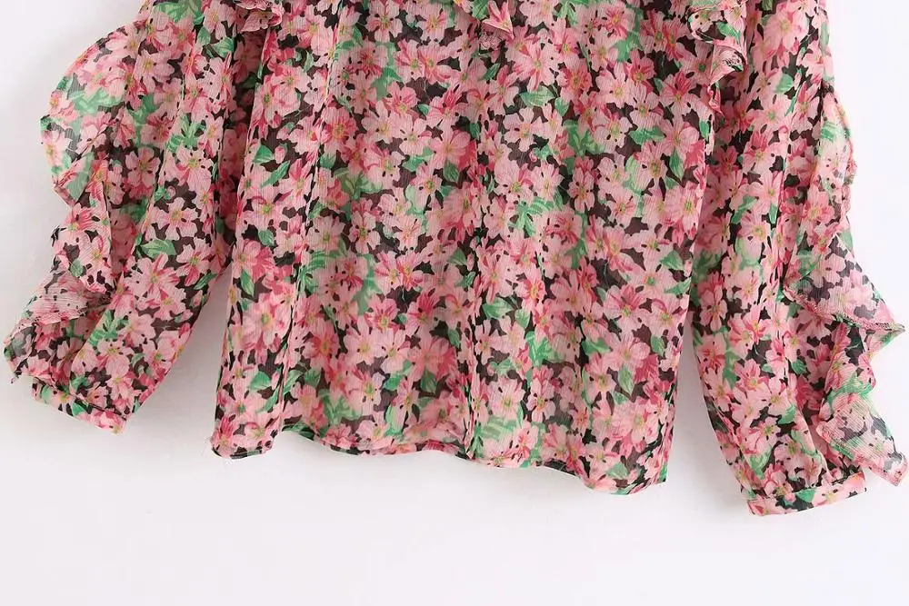 Женская блузка с v-образным вырезом Повседневная Блузка принтом и оборками