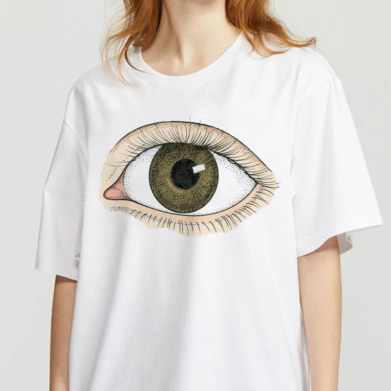 

Women Vintage Style Fashion Beautiful pupil and big eye Print Funny Summer T shirt Women Vogue Princess Short T Shirt