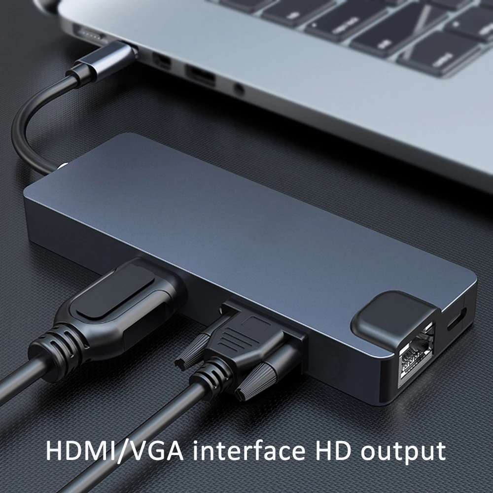 USB C Hub Type C to Multi 2 USB 3, 0 4K HDMI VGA Gigabit RJ45 SD TF Card Reader PD      Macbook