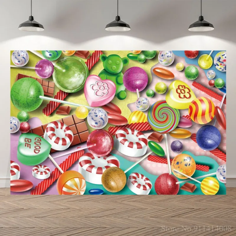 

Lollipop Candy Bar Dessert Donut Baby Birthday Photography Backdrops Customize Photographic Backgrounds For Photo Studio