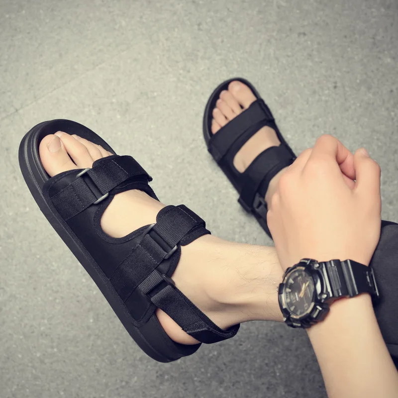 

Summer Men Open Toe Sandals Black Beach Roman Gladiator Sandals Male EVA Velcro Shoes Large Size Waterproof Non-slip Footwear
