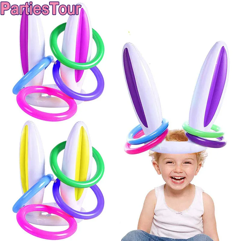

Easter Inflatable Bunny Ring Toss Game Easter Rabbit Ears Ring Toss Party Games Inflatable Toys Gift for Kid Easter Party Decor