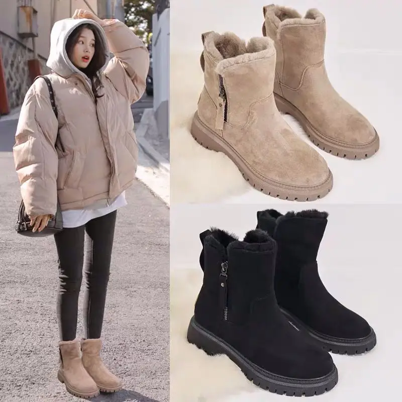 Women Winter New Korean Version Plus Velvet Warm Snow Boots Female Short Tube Cotton Boots Tassel Zipper  Boots Cotton Shoe
