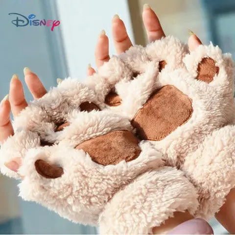 

Disney cartoon Women's gloves autumn and winter cat paw half-finger plush gloves Fingerless gloves winter gloves Christmas