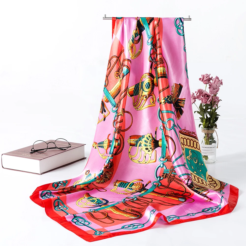 Women Satin Silk Square Hair Wrapping Scarfs Travel Scarf for Woman Retro Style Printed Shawl Echarpe Fourlard AA10137 | Аксессуары для