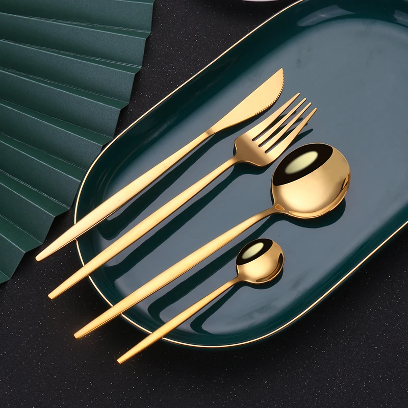 

5pcs Steel Gold Cutlery Tableware Set Tea Forks Knives Golden Kitchen Dinner Spoons Gold Tea Spoon Stainless Steel Cutlery Set