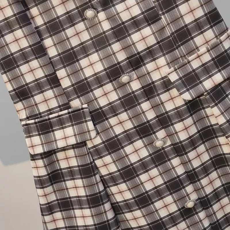 

Plus Size 4XL Dresses Woman Summer 2021 French Style Office Lady Work Vestidos Vintage Plaid Patchwork Puff Sleeve Robe KE1588