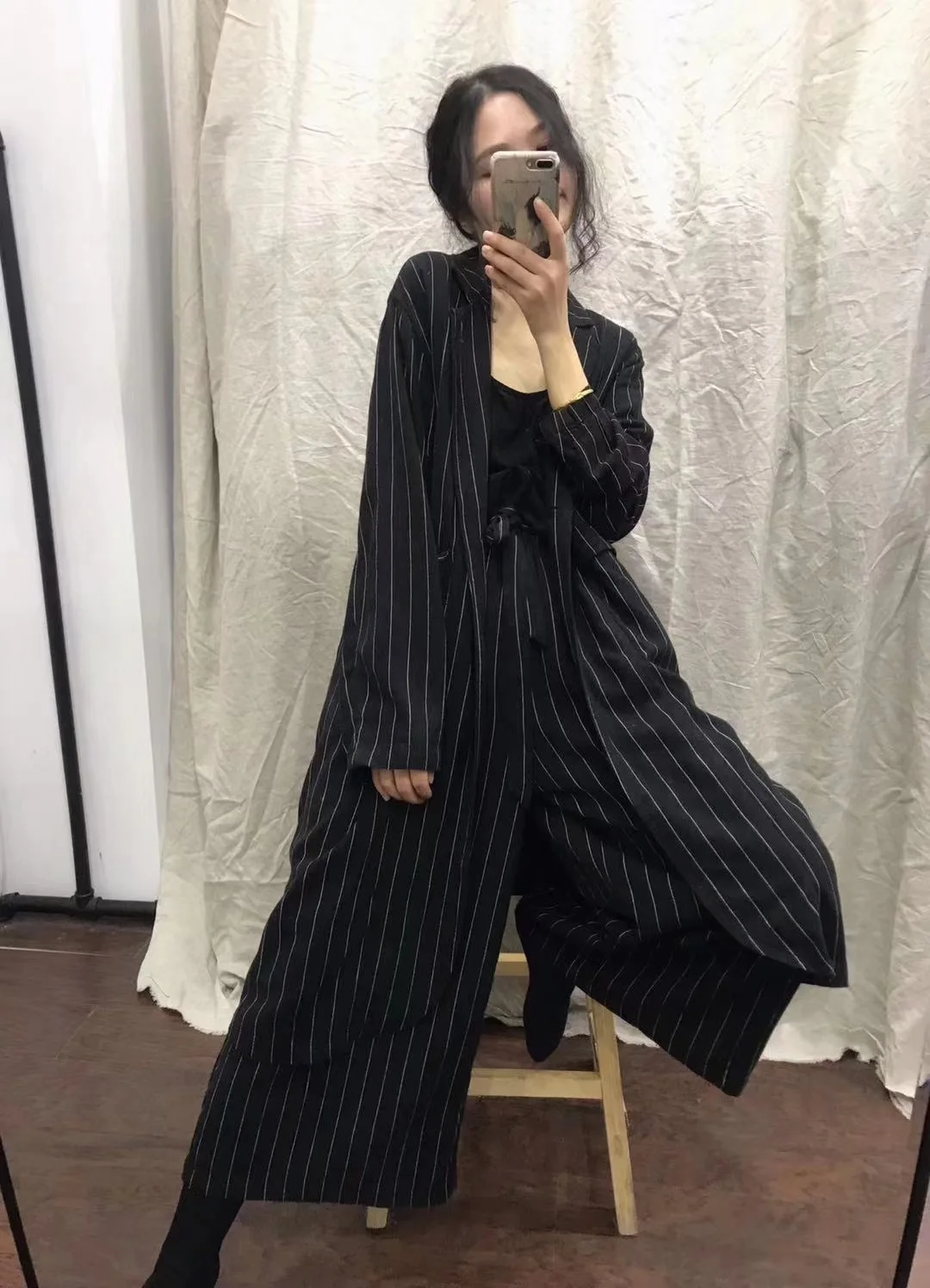 [Fu Zhen] spring linen simple and handsome vertical cardigan women's long loose suit collar coat | Женская одежда