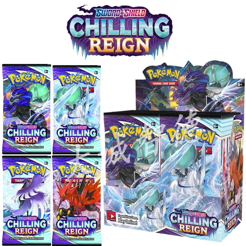 

Покемон, 360 шт., TCG: меч и щит, охлаждение, Королевский калирекс, Викс-бустер для карт, коробка для демонстрации, коллекционные карточки, игрушк...