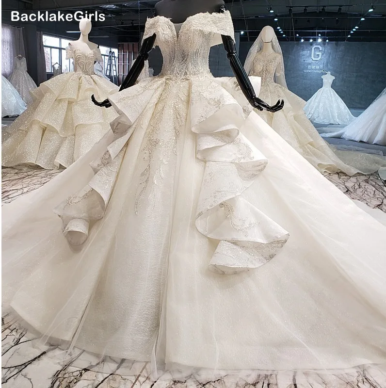 Puffy Wedding Dress 2020 Off Shoulder V Neck Sexy Summer Bridal Dresses For Girl Long Train Vestido De Noiva Princesa | Свадьбы и