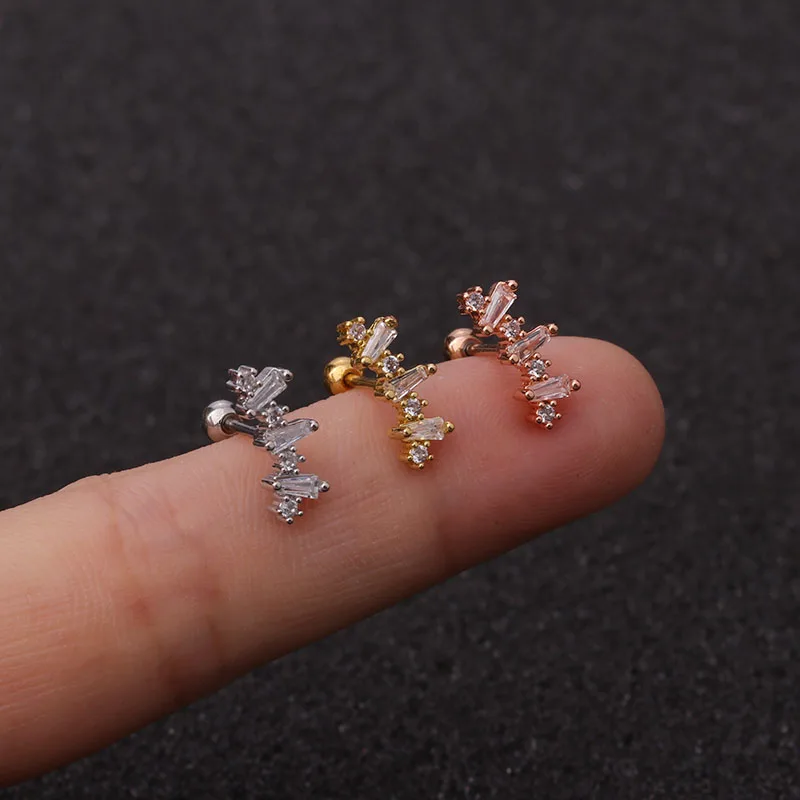 Серьги-гвоздики с фианитами изогнутые ушной хрящ Хеликс 1 шт. ювелирные изделия