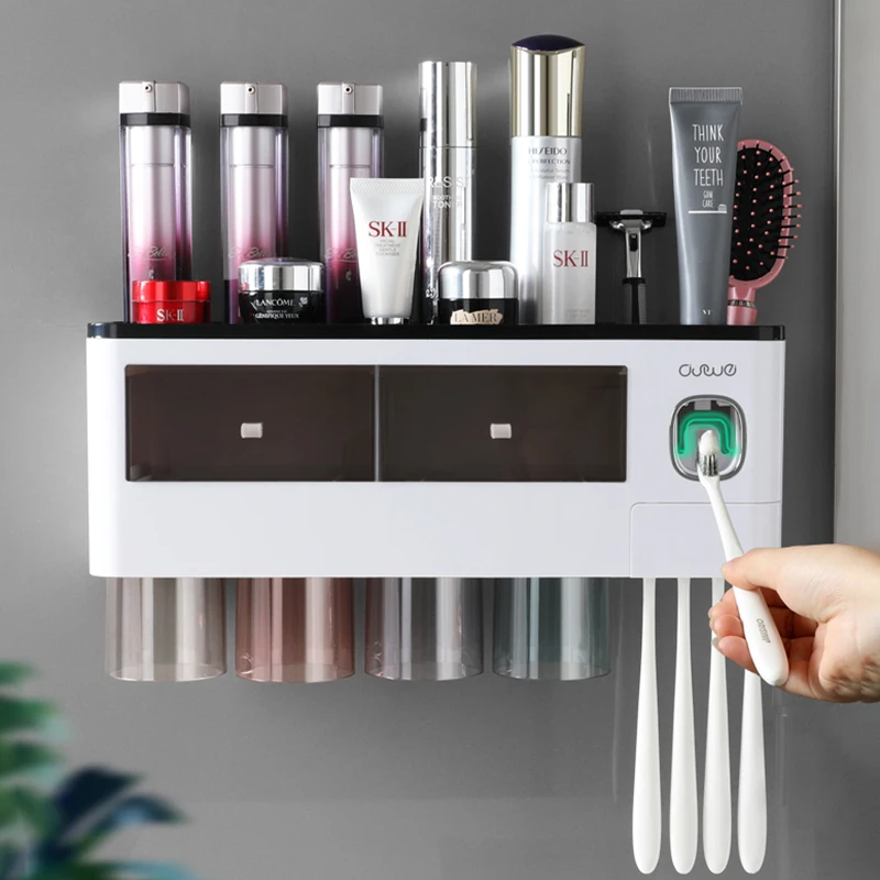 

New Magnetic Toothbrush Holder For Bathroom Accessories Automatic Toothpaste Squeezer Dispenser Wall Mounted Storage Rack