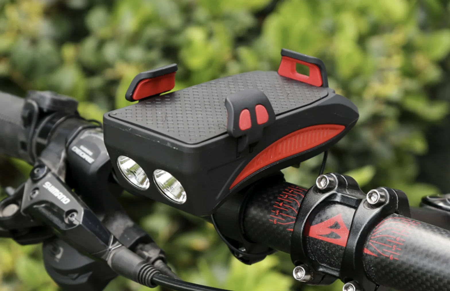 

Bicycle Light Mobile Phone Hodler Cycling Front Light 130db Horn Bike Frame Headlight Phone Charge Pal