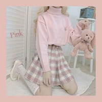 merry pretty spring 2 piece set womens set blue sweater and plaid pleasted skirt set 2 pieces outfits women matching set