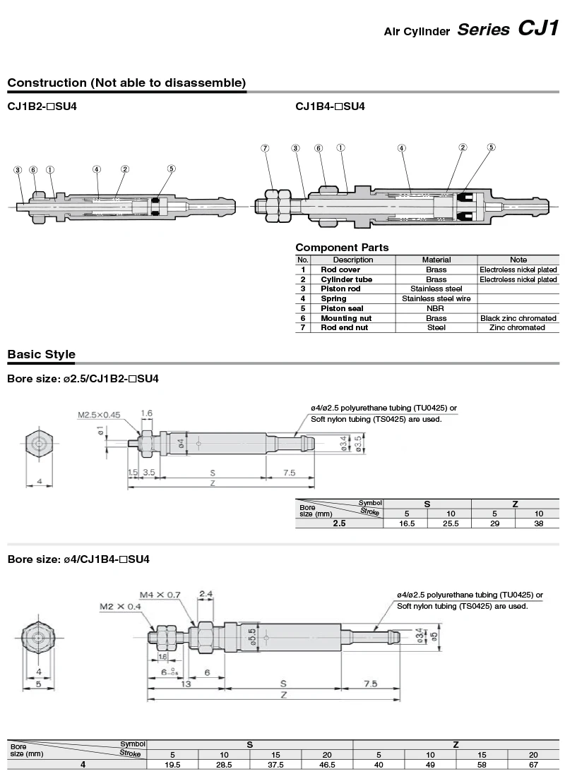 SMC Тип CJ1B одностороннего действия с пружинным возвратом мини цилиндр CJ1B4-5/10/15/20-SU4 прямая 4 мм Воздушный пневматический цилиндр