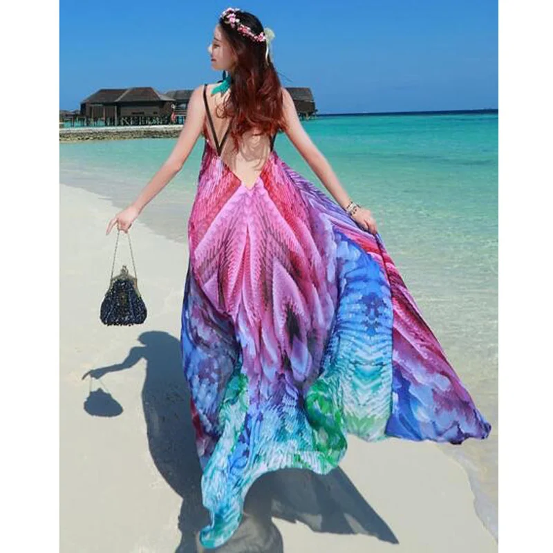 Разноцветное Радужное платье с градиентным принтом Пляжная одежда для женщин